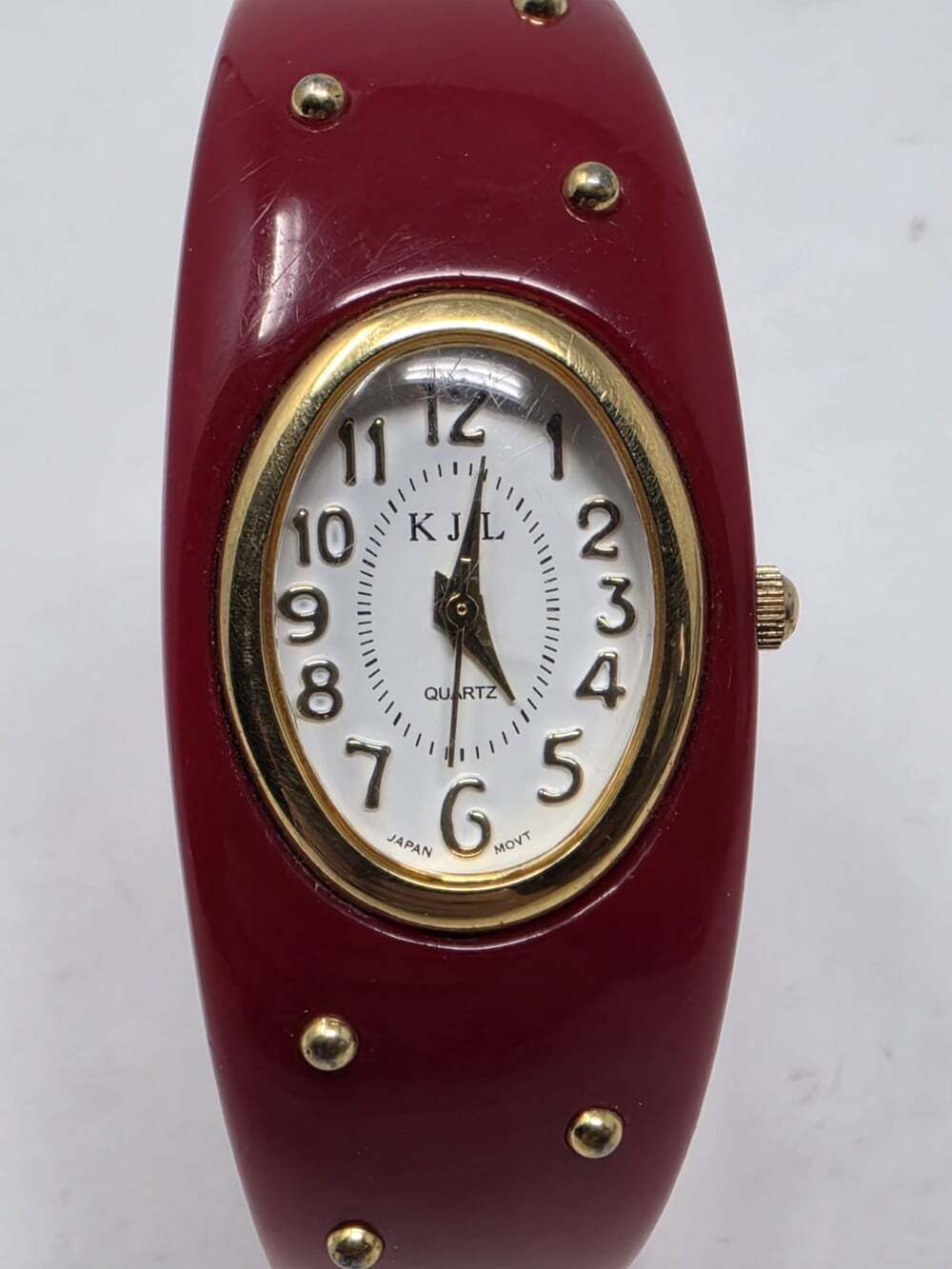KJL Kenneth Jay Lane Quartz Watch Maroon Gold Bangle Style Japan Movt Need Batt